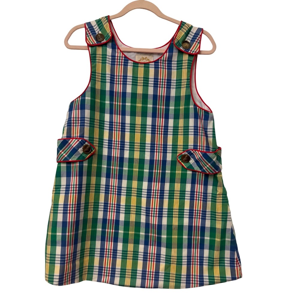 The Beaufort Bonnet Company Kids Girls Green Blue Yellow Plaid Jumper Dress 6